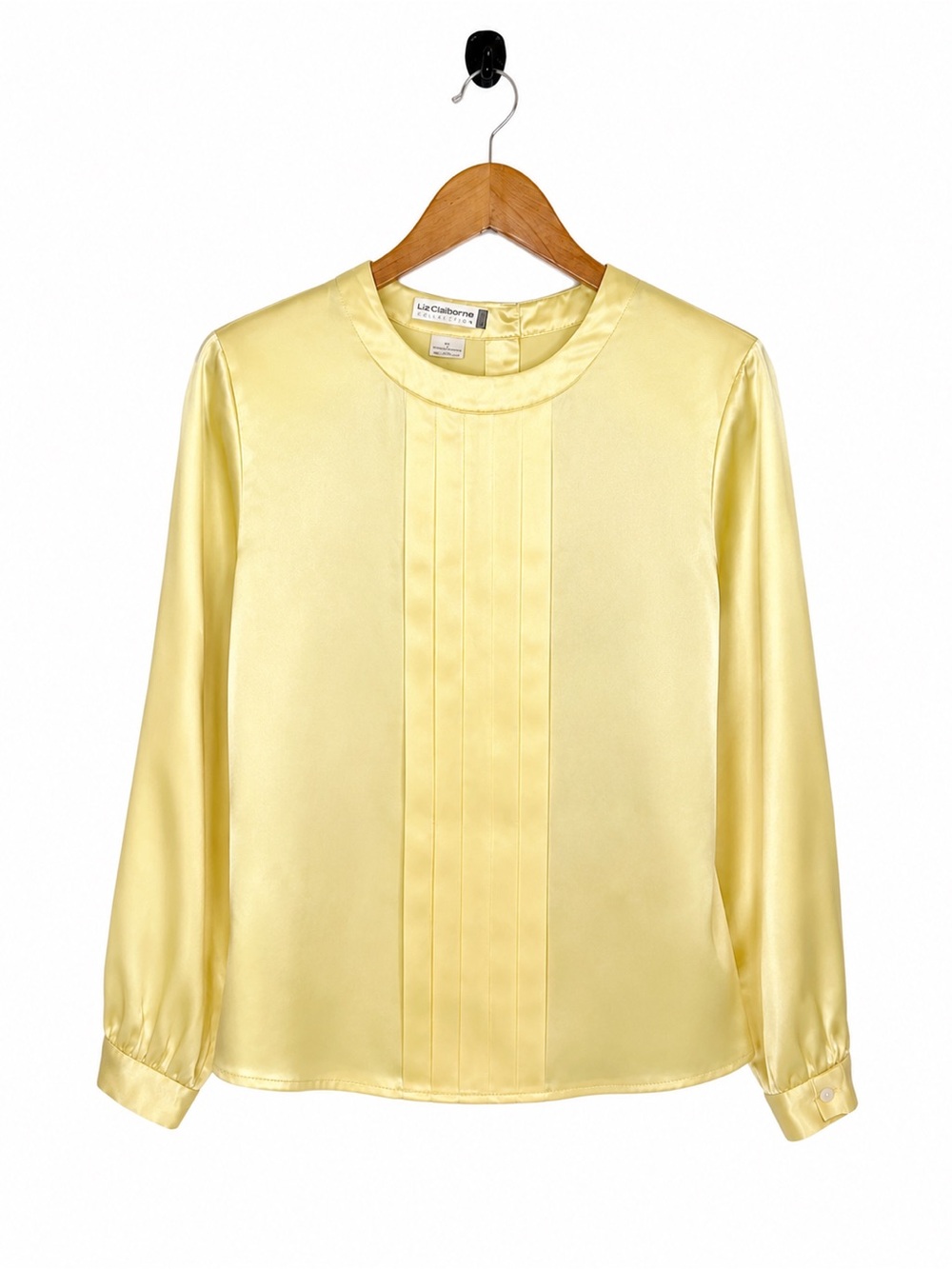 Vintage Liz Claiborne Collection Yellow Satin Blouse Petite 6 Shoulder Pads
